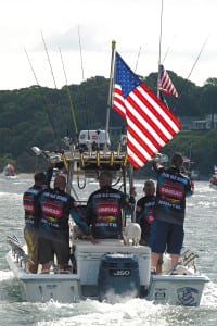 ‘Team Old School’ heads out on the water in the seventh annual Soldiers on the Sound fluke tournament. Photo from Angelo Peluso