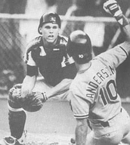 A young Craig Biggio tags out a base runner for Seton Hall University. Photo from Seton Hall