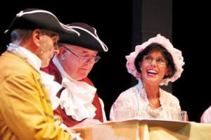 Town Board members played along with Smithtown’s 350th anniversary celebration Tuesday night, dressing up in outfits similar to those when the town was first founded. Photo by Chris Mellides