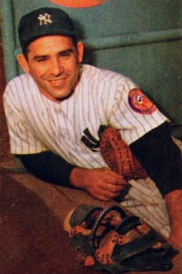 Yogi Berra was an iconic major league baseball catcher for the New York Yankees. Public domain