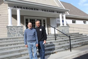 Asharoken Mayor Greg Letica and Trustee and Police Commissioner Mel Ettinger at the front entrance of the new village hall. Photo by Victoria Espinoza
