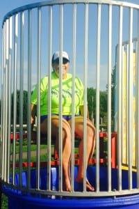 Gail Lamberta sits in a dunk tank at an ALS Ride for Life fundraiser. Photo from Lamberta