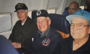 From left, Hugh Campbell, Fred Gumbus and Walter Baldelli a few years ago on an Honor Flight, in which veterans are brought on a free trip to Washington, D.C. Photo from Fred Gumbus