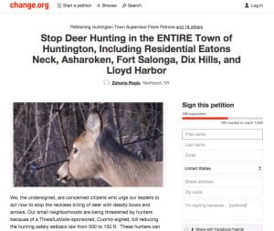 A petition on Change.org calls for an end to deer hunting in Eaton's Neck. Screen capture