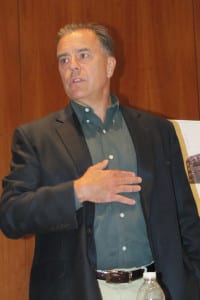 Developer Doug Partrick talks about his proposed development for the Heatherwood Golf Club at a recent civic meeting. File photo by Andrea Moore Paldy