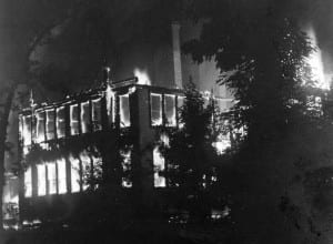 Port Jefferson’s old high school on Spring Street was made of wood and burned down on July 4, 1913. Photo from the Port Jefferson Village Digital Archive 