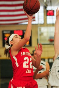 Smithtown East Abby Zeitsiff scores a layup in the Bulls' 54-50 win over Lindenhurst in a nonleague matchup on Jan. 2. Photo by Bill Landon