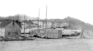 A house at 401 Beach Street was the site of a brutal double murder. Above, a view of the home in the distance, overlooking a frozen Port Jefferson Harbor. Photo from Port Jefferson Village historical archive