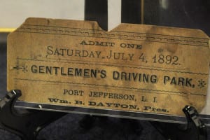 The Cumsewogue Historical Society has a ticket to the Gentlemen’s Driving Park from July 4, 1892. Photo by Elana Glowatz