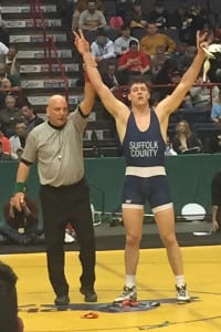 Ward Melville’s Christian Araneo captured his second straight New York State championship title on Feb. 27 in Albany. Photo from Three Village Central School District 