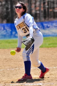 Right-hander Alexa Murray hurls a pitch from the mound in relief for Comsewogue. Photo by Bill Landon