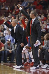 Jeff Boals, on right, cheers on the Ohio State University men’s basketball team. Photo from Ohio State University athletics 