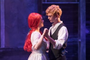 Ariel (Mackenzie Germain) and Prince Eric (Ben Hefter) share a dance in ‘The Little Mermaid Jr.’ Photo by Keith Kowalsky