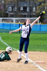 Junior first baseman Kiley Magee reaches for the out. Photo by Bill Landon