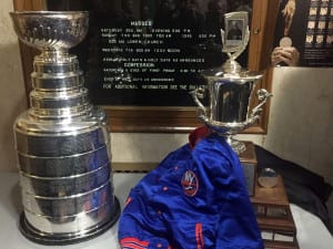 Many of Islanders’ coach Al Arbour’s friends were in attendance at St. Patrick’s R.C. Church in Huntington Friday to celebrate his life, including a friend he captured four times—The Stanley Cup. Photo by Alex Petroski
