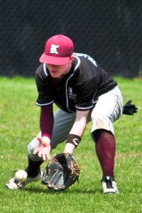 Jack Feibusch makes a play on a hit that dropped into center field. Photo by Bill Landon