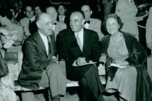 Ward Melville, left, with Governor W. Averell Harriman and his wife enjoy a Dogwood Hollow concert. Photo from the WMHO
