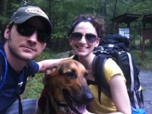 Johanna Jarcho with her husband, Charles Best, and their rescue dog Tosh. Photo by Best