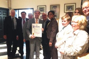 From left, Assemblyman Engelbright, Supervisor Romaine, Tom Manuel (holding proclamation), Councilwoman Cartright and Gloria Rocchio. Photo from WMHO