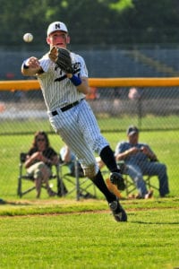 Northport's Jake McCarthy fires the ball to first base for the out. Photo by Bill Landon