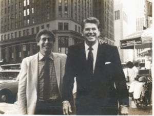 Dad gets friendly with a cardboard President Ronald Reagan on the streets of New York City. Photo from the Glowatz family collection