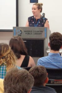 Kristine Tanzi, coordinator for teen services at Middle Country Public Library, thanks parents and teens for coming to the ceremony. Photo by Wenhao Ma