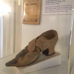 A wedding slipper from 1755 belonging to Martha Smith. Photo courtesy of Smithtown Historical Society