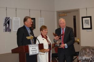 Senator Kemp Hannon accepts a recognition award from WMHO Trustee Richard Rugen and WMHO President Gloria Rocchio. Photo by Heidi Sutton