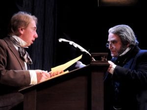 From left, Doug Quattrock as Bob Cratchit and Jeffrey Sanzel as Scrooge in a scene from 'A Christmas Carol.' Photo from Theatre Three