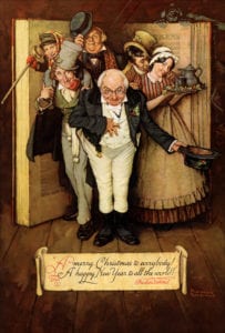 Norman Rockwell’s ‘A merry Christmas to everybody! A happy New Year to all the world!’ (aka ‘World of Charles Dickens’), 1937; Mort Künstler Collection. Courtesy Norman Rockwell Family Agency. Image from The Heckscher Museum of Art